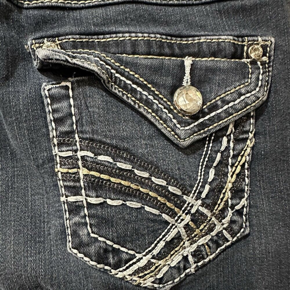 Earl Jeans Straight Leg Womens Denim Jeans Size 6 Embroidered Bling Flap Pocket - Picture 7 of 9